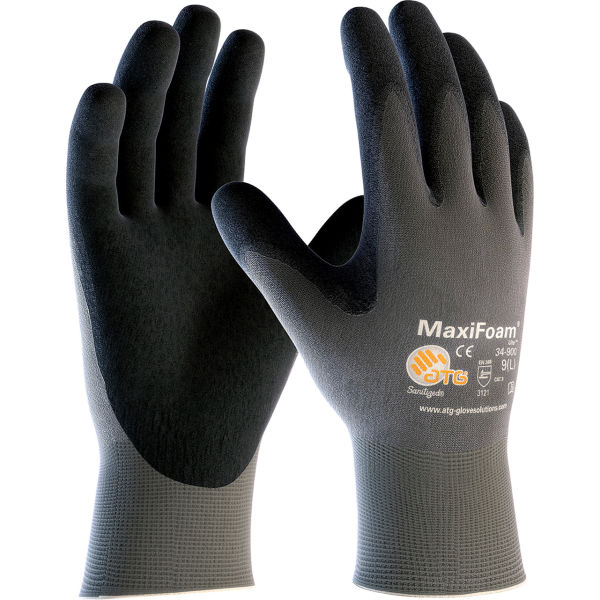 Protective Industrial Products MaxiFoam Lite 15G Nylon Shell Black Nitrile Foam Coated Gloves 12 Pairs Size Large - 34-900/L