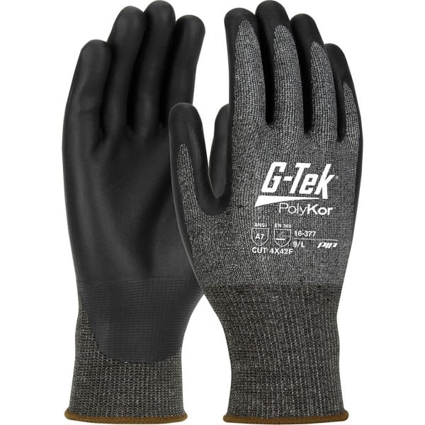 B3113415 G-Tek Poly Kor X7 Seamless Knit Blended Neo Foam Coated Touch Screen Compatible Gloves, Black - 2XL - 12 Pair