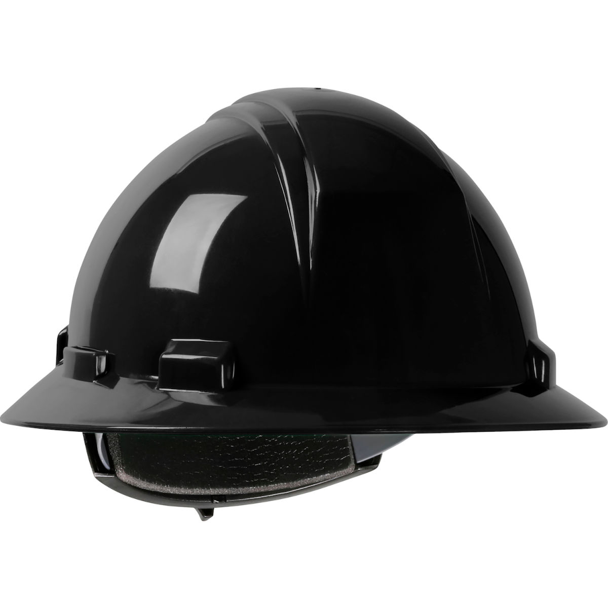 B3113429 Kilimanjaro Full Brim HDPE Shell 4 Point Nylon Webbing Cradle Ratchet Adjustment Hard Hat, Black