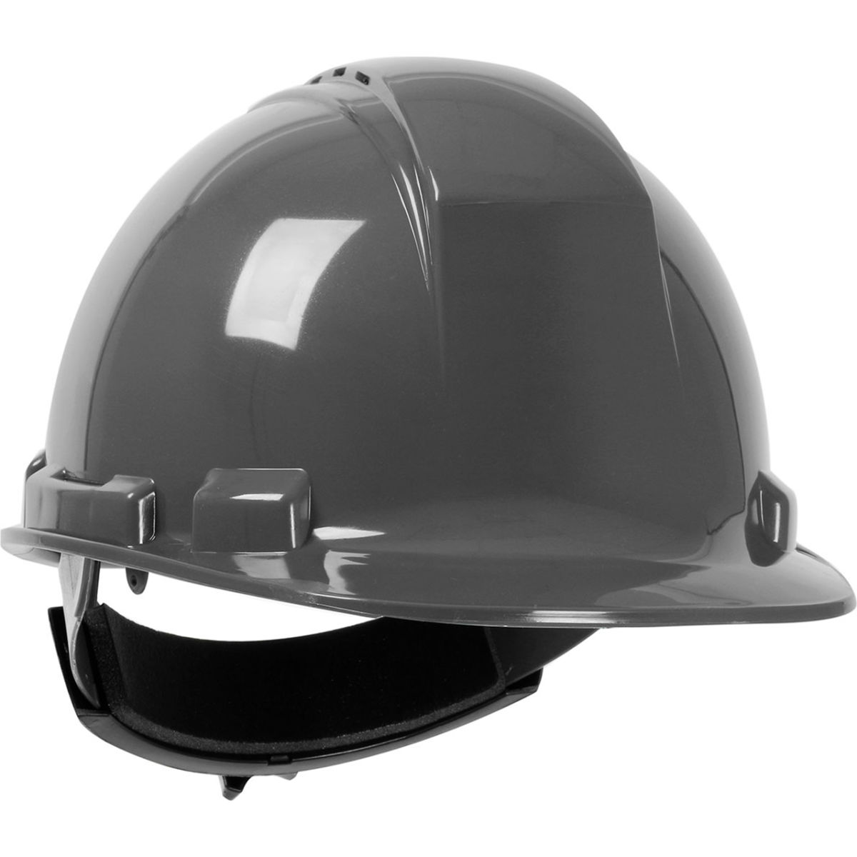 B3113481 Whistler Cap Style HDPE Shell Vented 4 Point Textile Suspension Ratchet Adjustment Hard Hat, Dark Gray