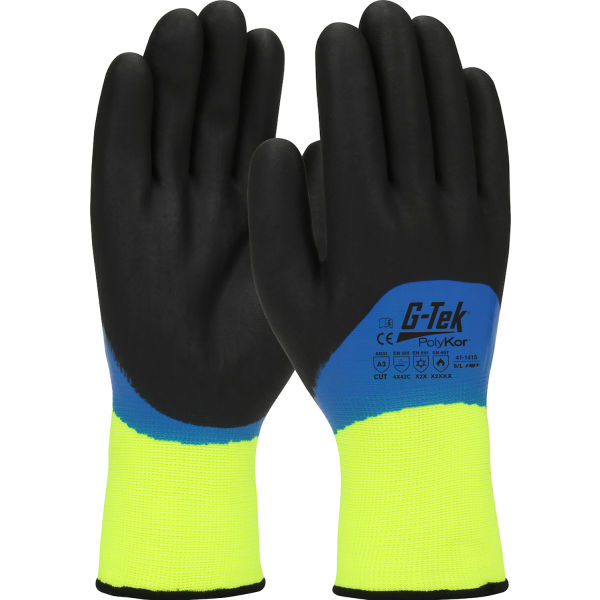 B2274148 G-Tek GP High-Visibility Poly Insulated Double-Dipped Nitrile Full Hand Coat Gloves, Yellow - Large