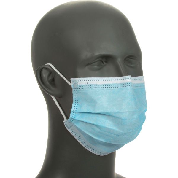 Picture of Global Industrial 708486 3-Ply Face Mask with Ear Loops&#44; Blue - 50 per Box