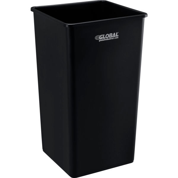 Global Industrial 641440BK 55 gal Square Plastic Trash Can, Black