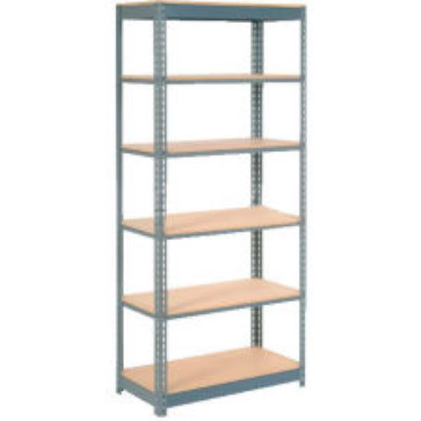 Global Industrial BS18366W6 36 x 18 x 60 in. 6 Shelf Commercial Duty Wood Deck Boltless Shelving Starter, Gray