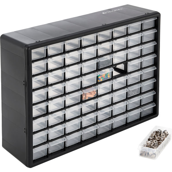 Picture of Global Industrial 288198 Plastic Drawer Parts Cabinet 64 Drawers&#44; Black - 20 x 6.5 x 16 in.