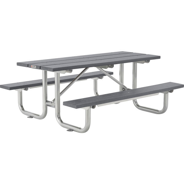 Picture of Global Industrial 271670GY 6 ft. Rectangular Picnic Table Recycled Plastic with Steel Base&#44; Gray