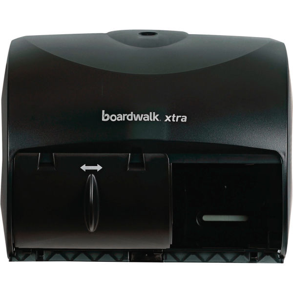 Picture of United Stationers Supply B3181930 Boardwalk Extra 2-Roll Controlled Bath Tissue Dispenser&#44; Translucent Black