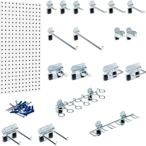 Picture of Triton Products B2143598 18 x 36 in. Steel Square Hole Pegboard with 18 Assorted LocHooks&#44; White
