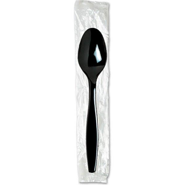 Picture of United Stationers Supply B3180397 Dixie Heavyweight Individually Wrapped Polystyrene Teaspoons, Black - 1000 per Case