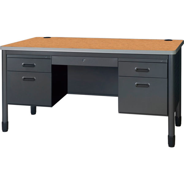 Mesa Double Pedestal Office Desk - Medium Oak - 60 x 30 x 29 in. - Durable Design