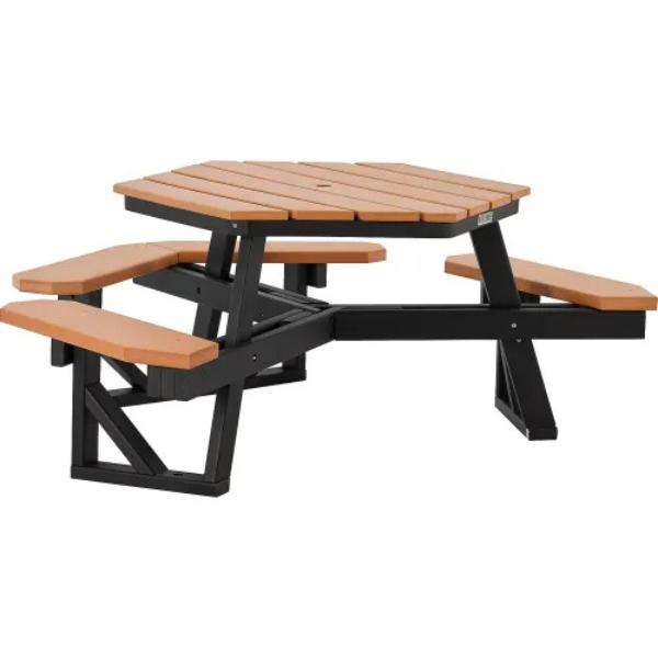 Global Industrial 271676CD 46 in. ADA Hexagon Recycled Plastic Picnic Table, Cedar