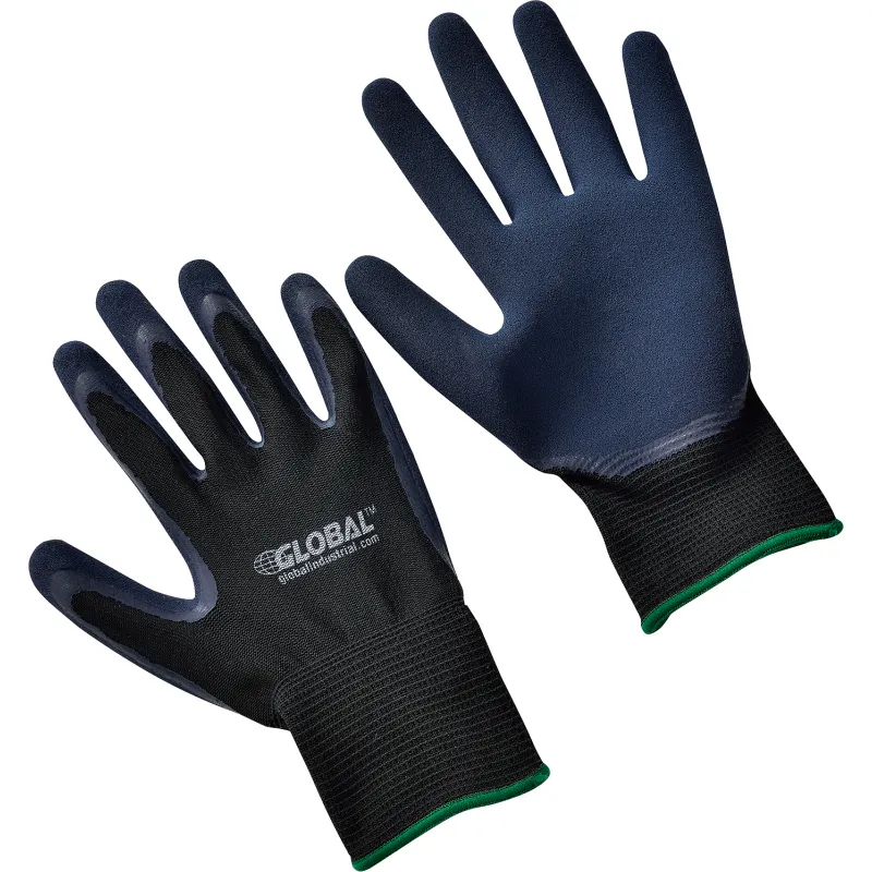 Global Industrial 708353M Double Foam Latex Coated Gloves, Black & Navy - Medium - Set of 2