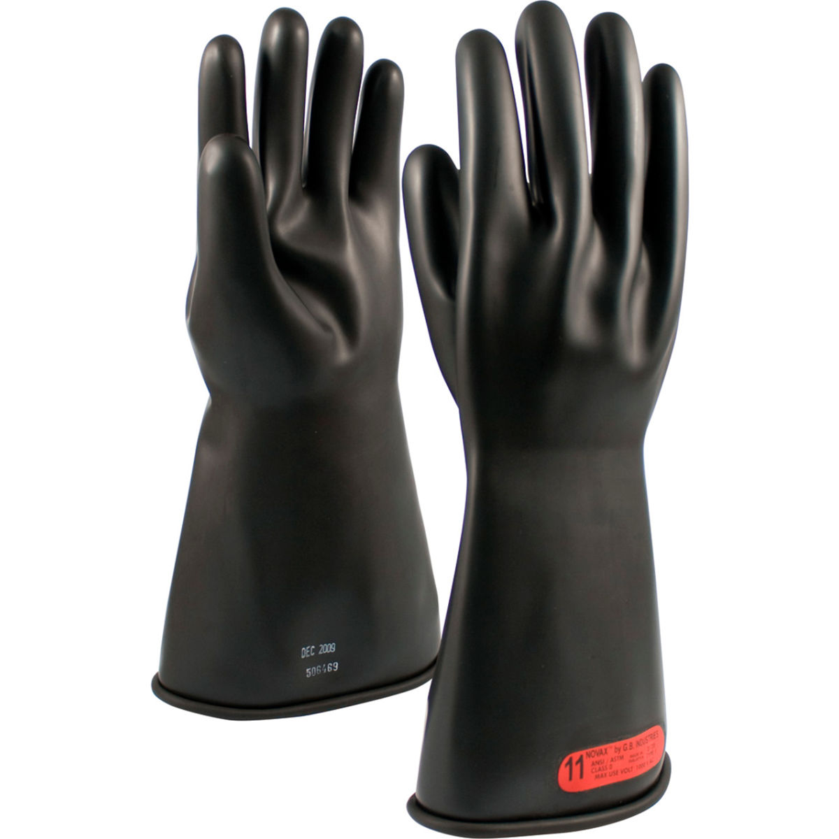B676384 Electrical Rated Gloves - 14 in. Unlined, Smooth Finish, Beaded Class 0, Size 10 - Black