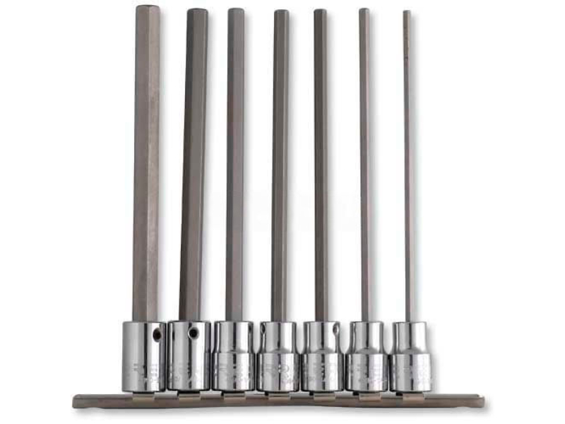 B993765 Hex Tip Socket Set - 0.37 in. Drive with Clips & Rail - Silver - 7 Piece