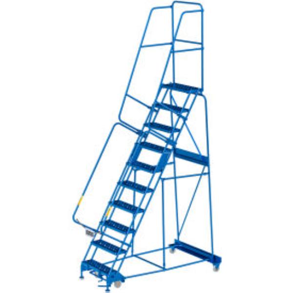Global Industrial B3202252 24 in. 10 Step Steel Rolling Ladder - Perforated Step, Cal & OSHA Handrail, Blue