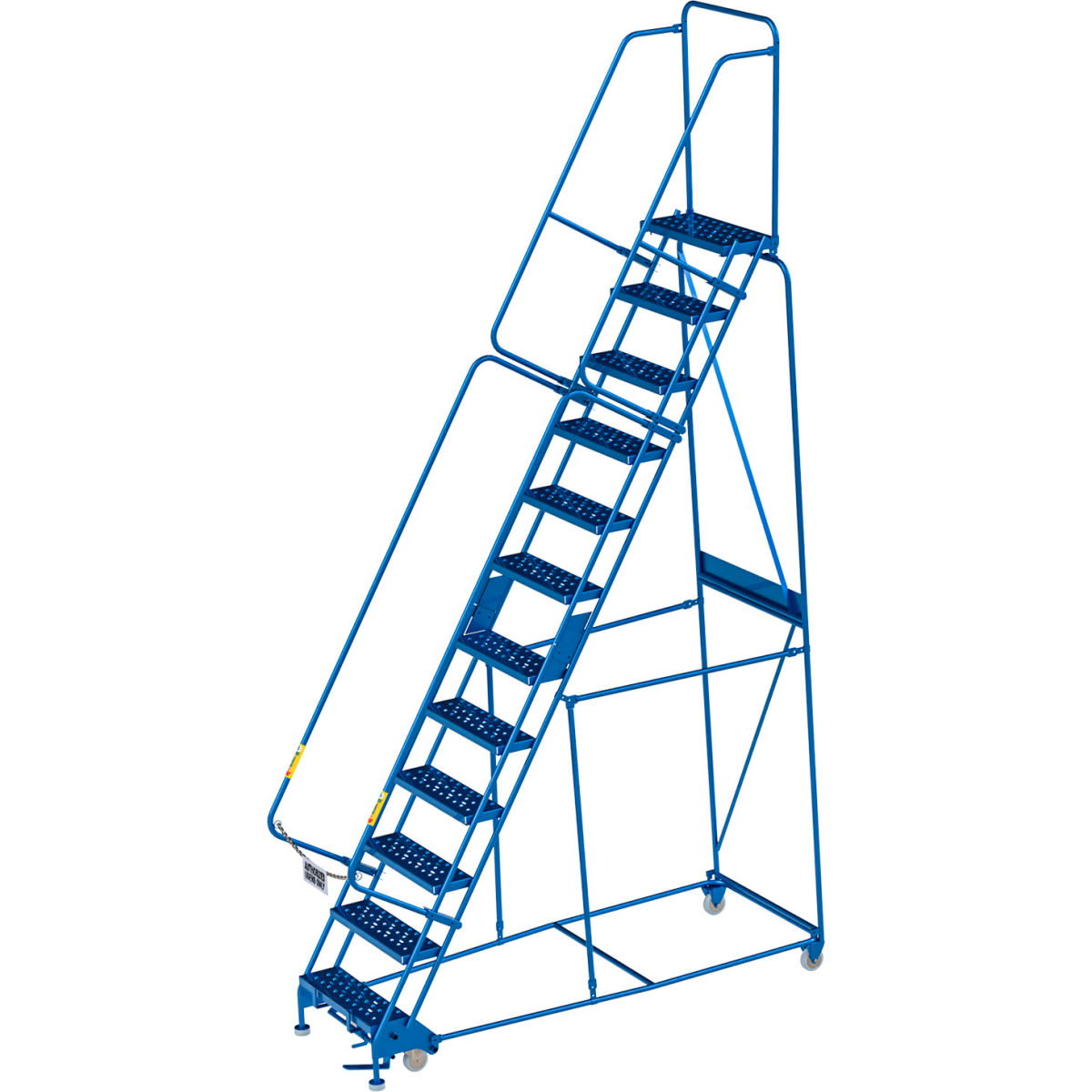 Global Industrial B3202261 12 Step Steel Rolling Ladder, 24 in. Perforated Step - Blue