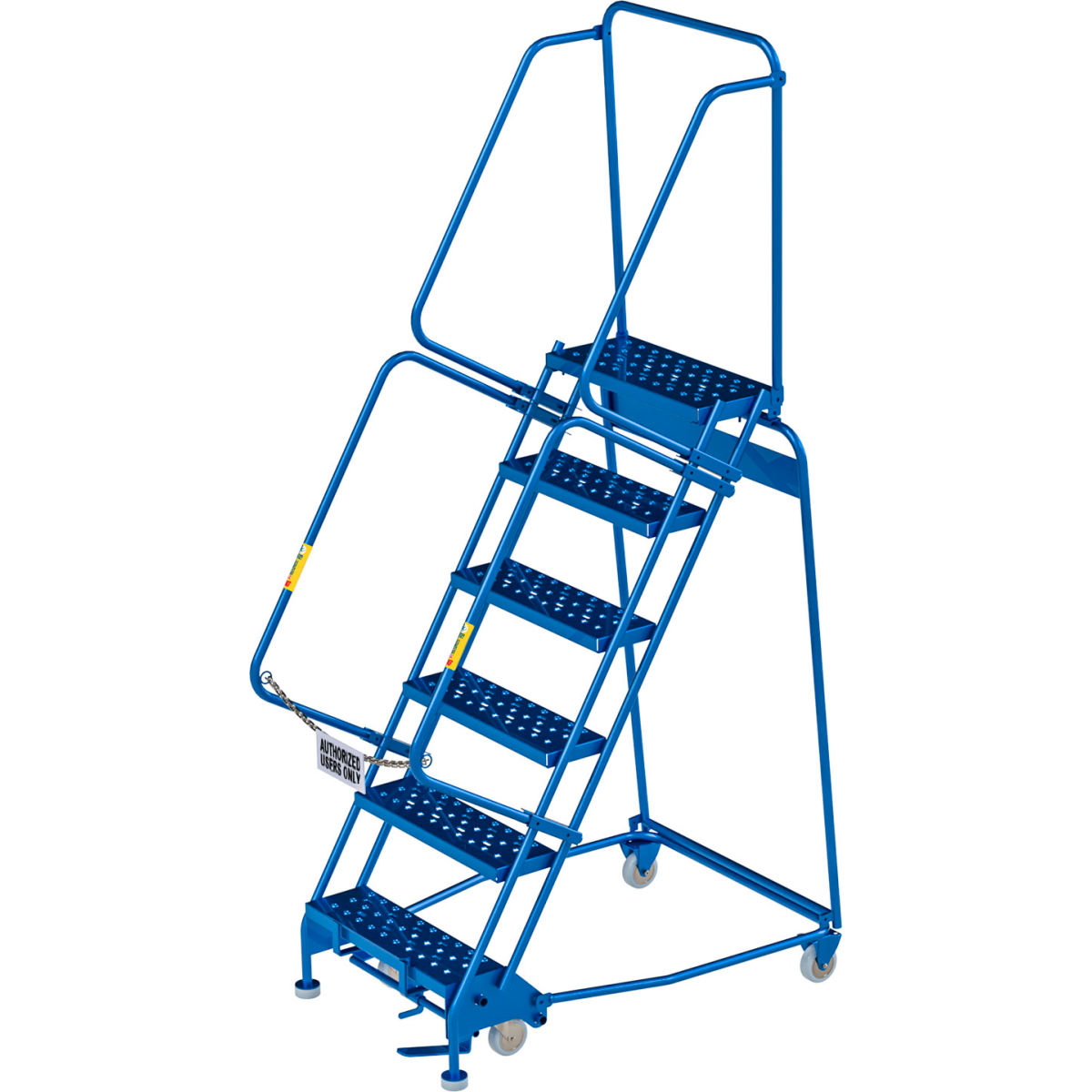 Global Industrial B3202256 6 Step Steel Rolling Ladder, 24 in. Perforated Step - Blue