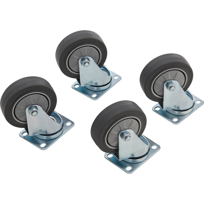 Global Industrial 615461 4 in. Replacement Rubber Swivel Casters for Assembled Basket Bulk Trucks, Gray