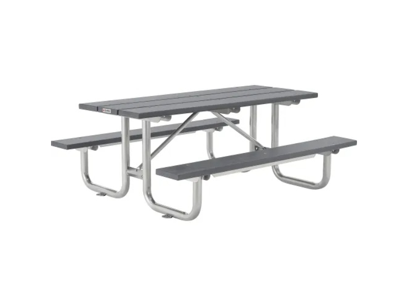 Global Industrial 271675GY 8 ft. Rectangular Picnic Table Recycled Plastic with Steel Base - Gray