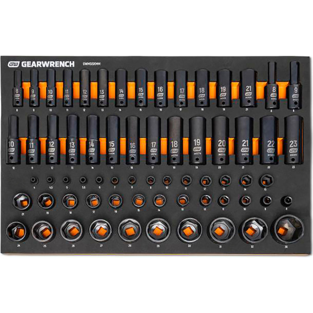 B3191018 Metric Standard-Deep Impact Socket Modular Set 0.25 in. 0.37 in. 0.5 in. Drive - Black - 66 Piece
