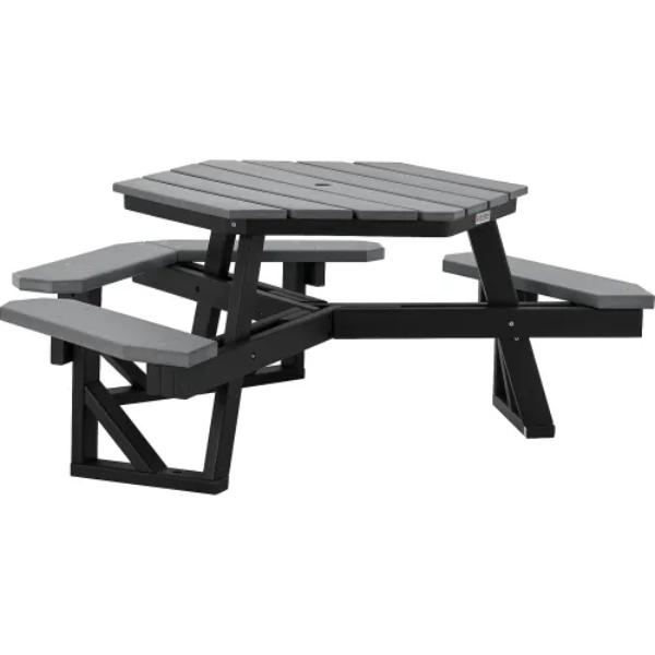 Global Industrial 271676GY 46 in. ADA Hexagon Picnic Table & Recycled Plastic, Gray
