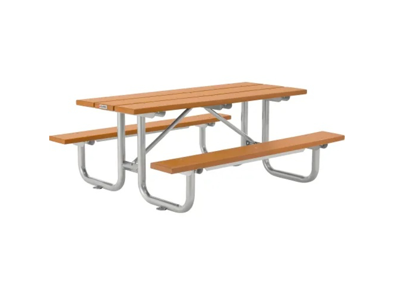 Global Industrial 271675CD 8 ft. Rectangular Picnic Table Recycled Plastic with Steel Base Cedar - Cedar