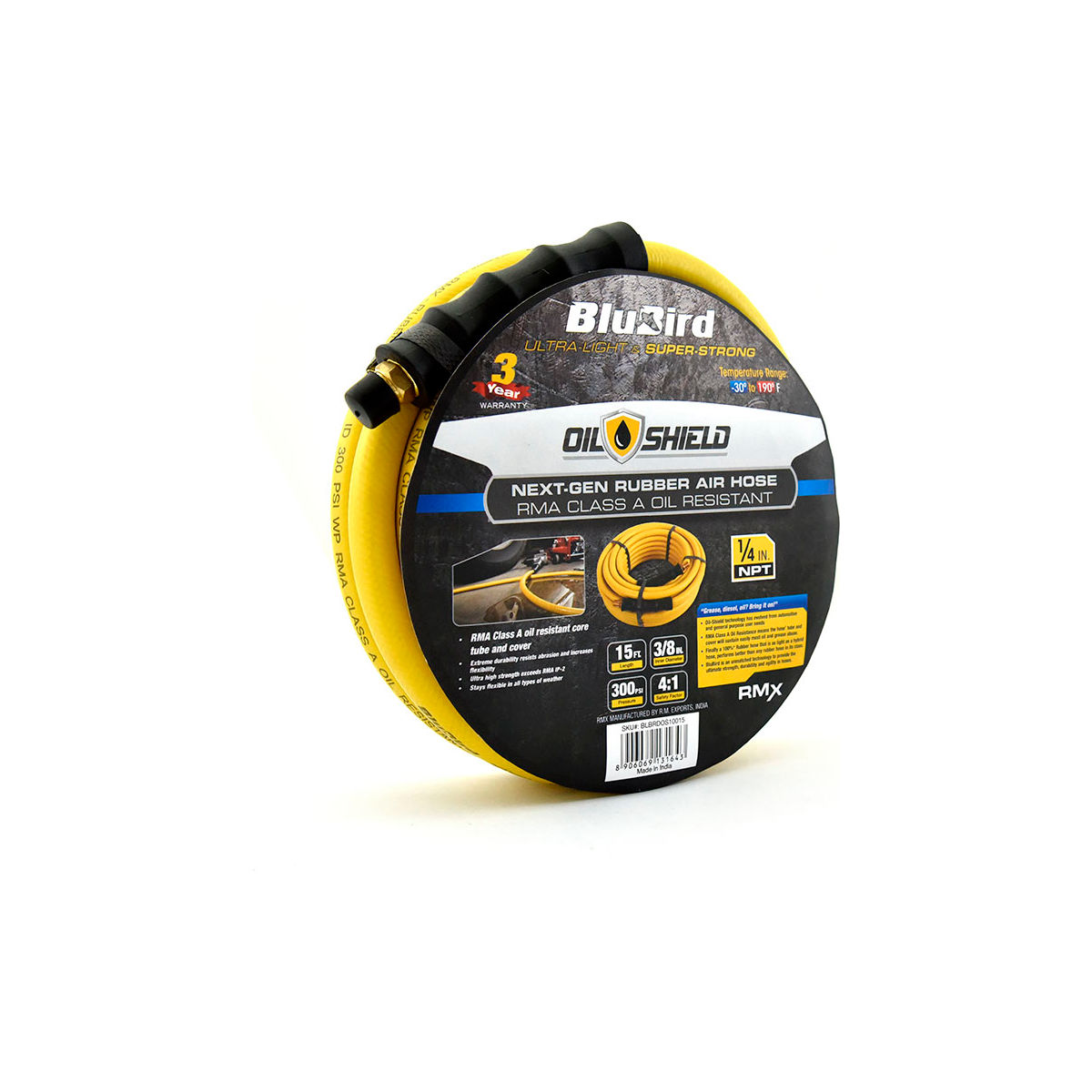 B3178836 Rubber Air Hose Assembly - 0.37 in. x 15 ft. - Yellow