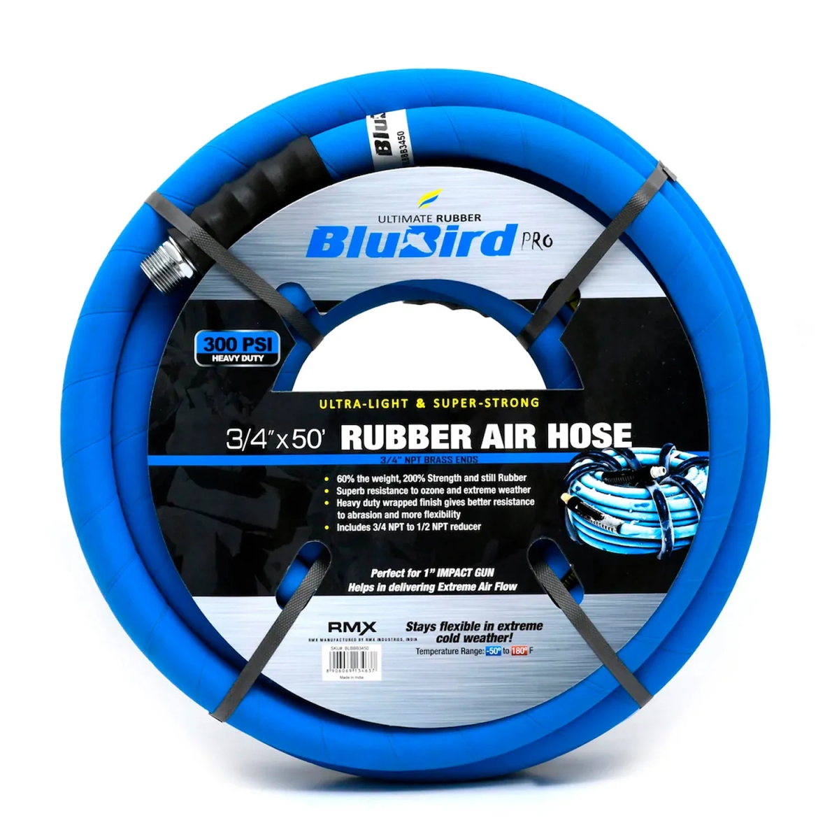 B3178862 0.75 in. ID x 50 ft. Pro Rubber Air Hose Assembly, Blue