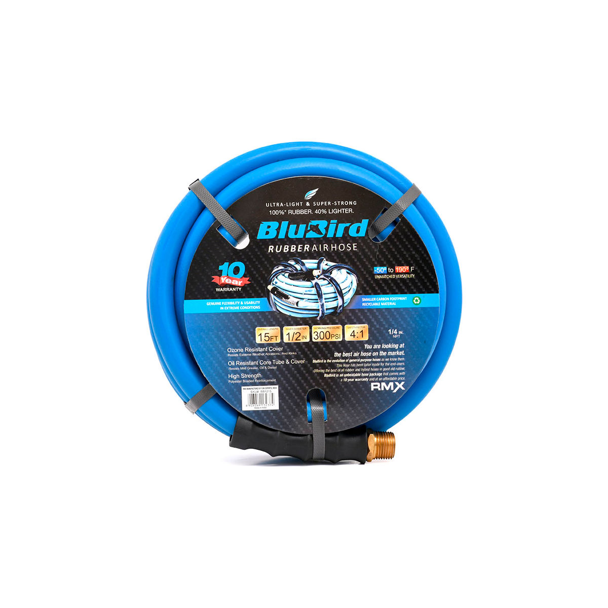 B3178857 Rubber Air Hose Assembly - 0.5 in. x 15 ft. - Blue