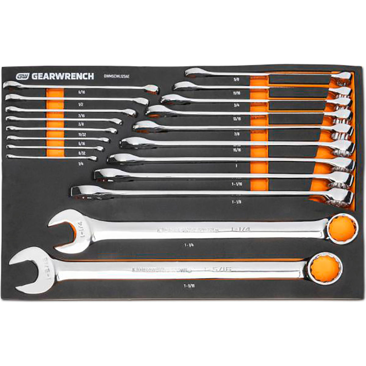 B3190965 12-Point Long Pattern Combination SAE Wrench Modular Set - Silver -19 Piece