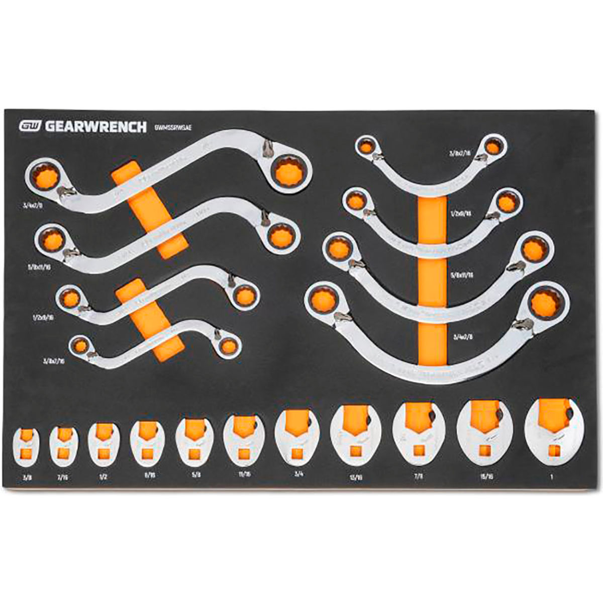 B3190968 12-Point Specialty Ratcheting SAE Wrench Modular Set - Silver -19 Piece
