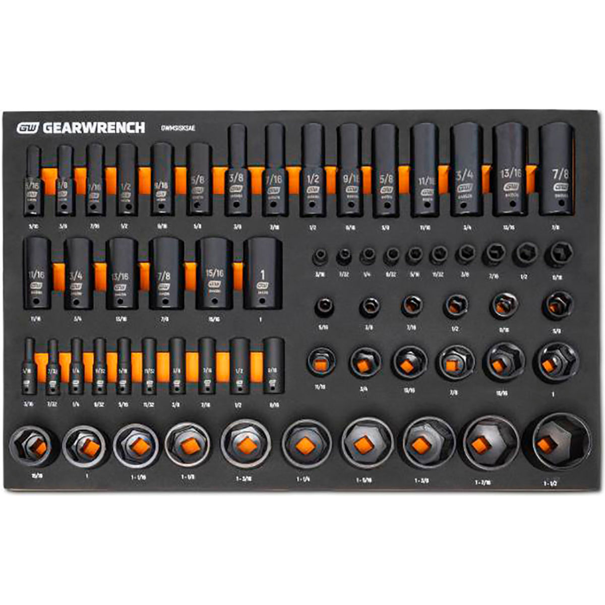 B3191019 SAE Standard-Deep Impact Socket Modular Set - 0.25 in. 0.37 in. 0.5 in. Drive - Black - 63 Piece