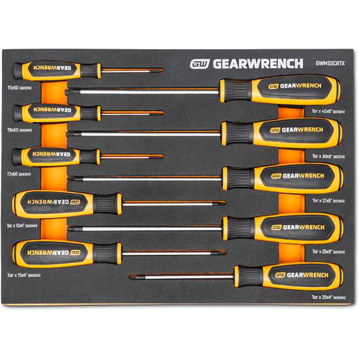 B3191004 Torx Dual Material Screwdriver Modular Set in Foam Storage Tray - Black & Yellow - 10 Piece
