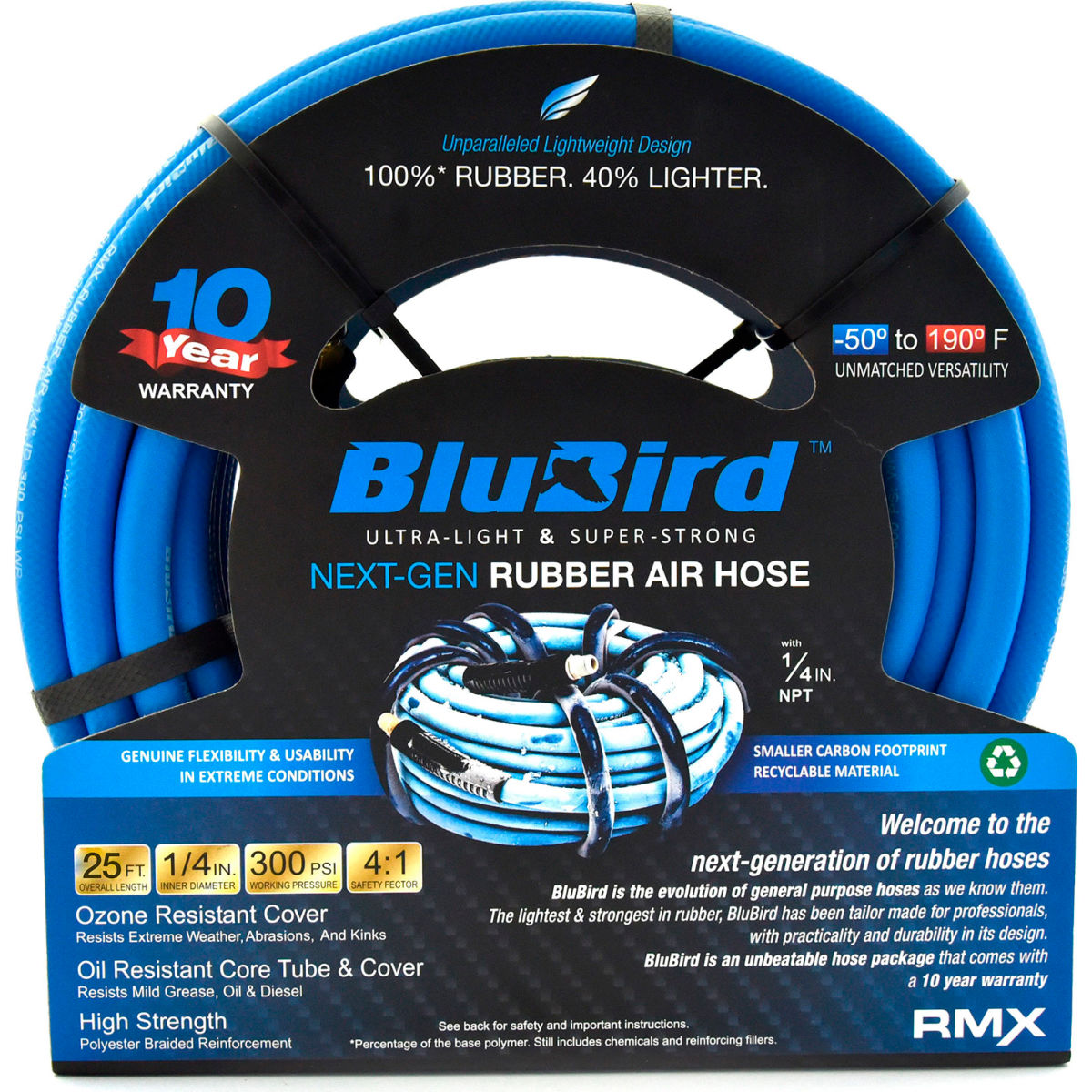 B3178856 Rubber Air Hose Assembly - 0.25 in. x 25 ft. - Blue