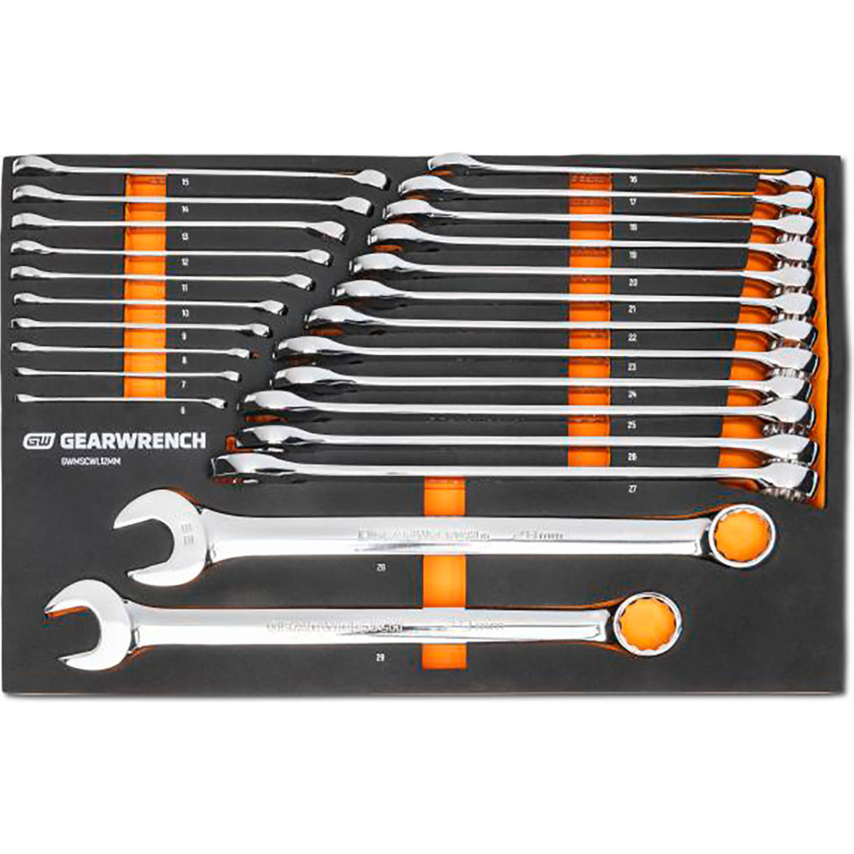 B3190964 12-Point Long Pattern Combination Metric Wrench Modular Set - Silver - 24 Piece