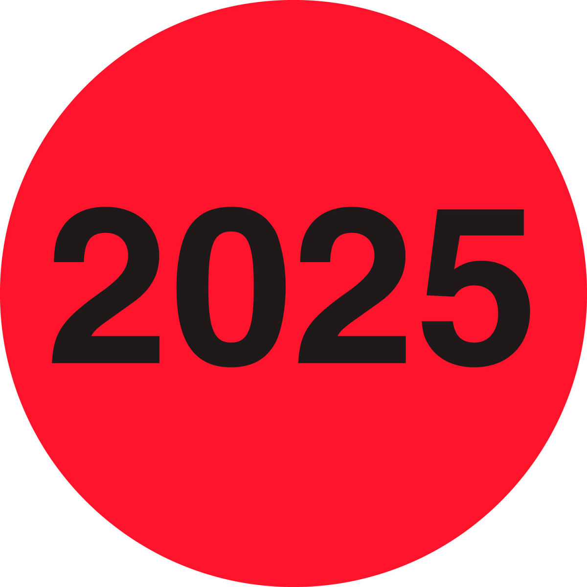 B3203687 3 in. Dia. Circle Year Labels with 2025 Print - Fluorescent Red - Roll of 500
