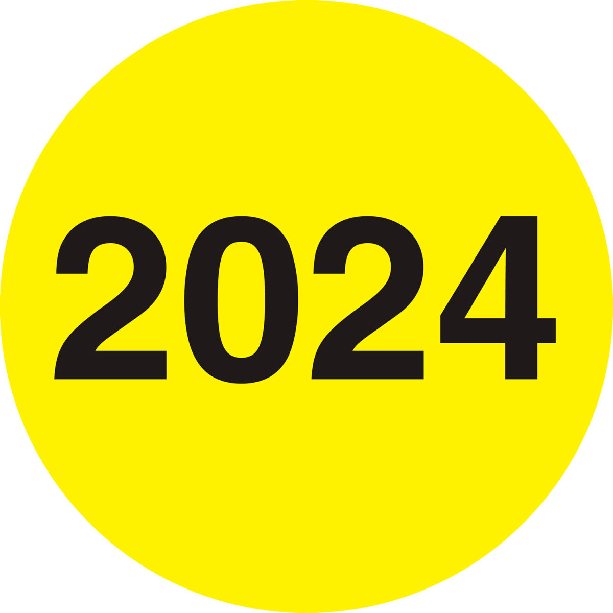 B3203735 2 in. Dia. Circle Year Labels with 2024 Print - Fluorescent Yellow - Roll of 500