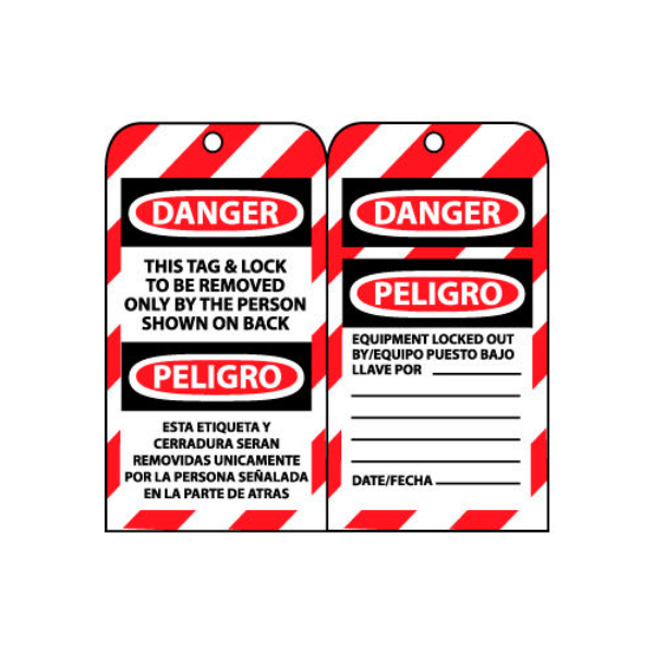 AccuformNMC Lockout Tag: 3" High, 6" Wide, Unrippable Vinyl, "DANGER" - Double Sided, English & Spanish | Part #SPLOTAG1