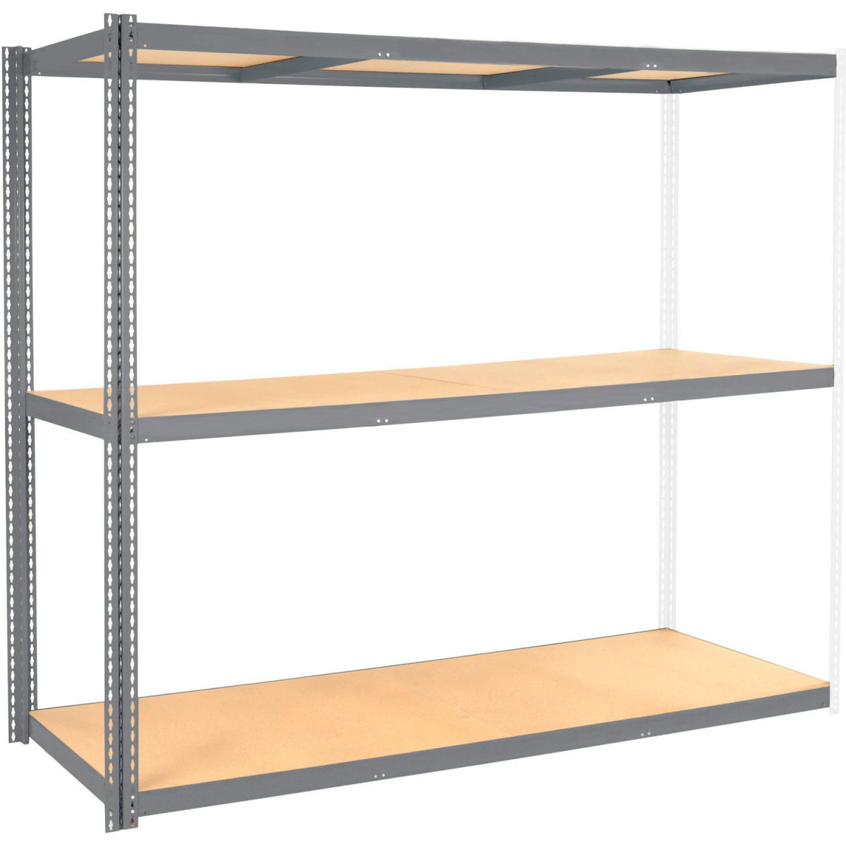 Global Industrial UABD30729W3 3 Shelf Standard Duty Boltless Shelving Add On, 72 x 30 x 96 in. - Wood Deck USA - Tan