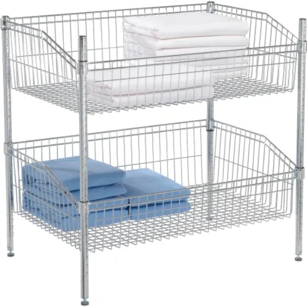 Global Industrial WB18363C2 2 Shelf Chrome Basket Wire Shelving Unit Starter 36 in. x 18 in. x 34 in. - Chrome
