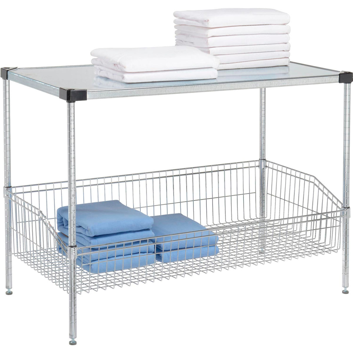 Global Industrial WB18363CSZ 2 Shelf Basket Wire Shelving Unit Solid Top Shelf - 36 x 18 x 34 in. - Chrome