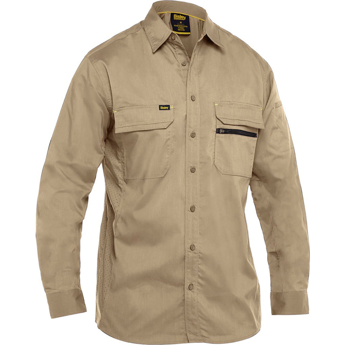 B3186585 Men Long Sleeve Ripstop Work Shirt with X-Airflow Ventilation - Tan - Large