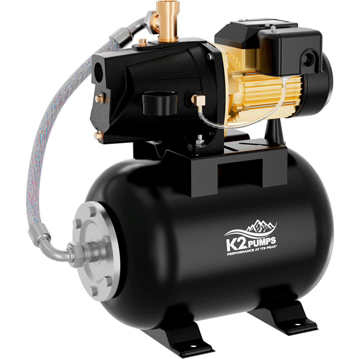 B3191237 0.5 HP Cast Iron Shallow Well Jet Pump & Tank System, 7.2 GPM - Black