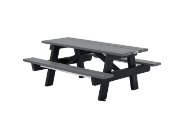 Global Industrial 271667GY 6 ft. A-Frame Rectangular Picnic Table, Recycled Plastic - Black & Gray