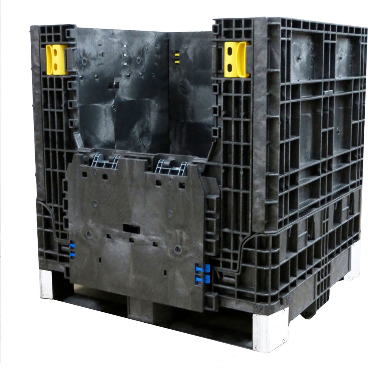 B3178588 Collapsible Bulk Container, 2 Drop Doors - 32 x 30 x 25 H in. 1800 lbs Capacity - Black