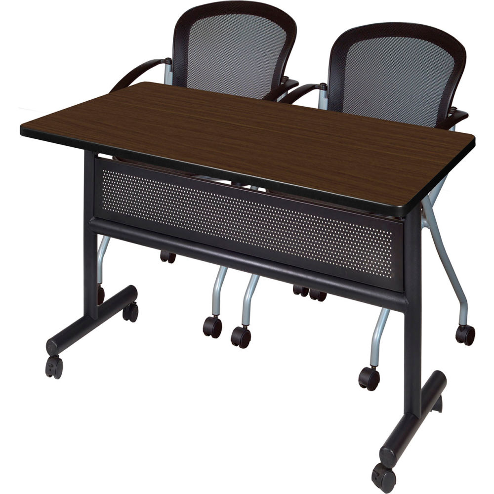 B3219725 Kobe Privacy Nesting Table with 2 Cadence Black Nesting Chairs, Neo Walnut - 48 x 30 in.