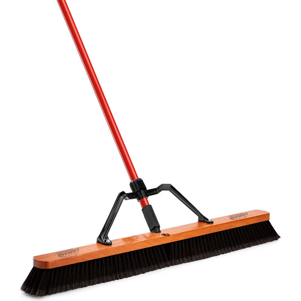 B598682 Commercial 36 in. Assembled Smooth Sweep Push Broom - Brace Handle - 850 - Red