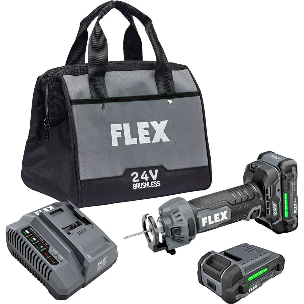 Chervon North America B3168389 Flex Brushless Drywall Cut Out Tool Kit with 2.5Ah Lithium-Ion Batteries - 24V - Gray
