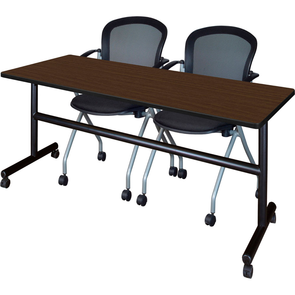 B3219715 Kobe Training Nesting Table with 2 Cadence Black Nesting Chairs, Neo Walnut - 72 x 24 in.