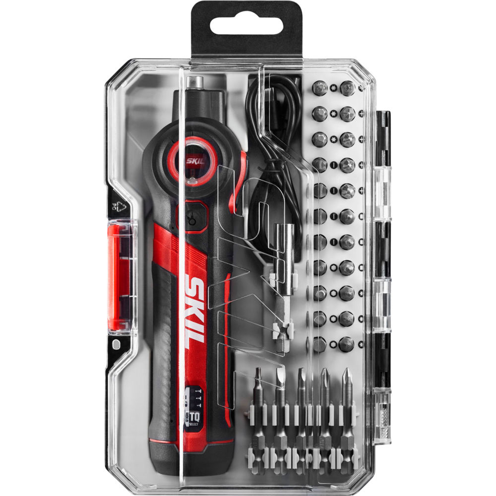 Chervon North America B3220327 Skil Rechargeable 4V Twist 2.0 Screwdriver with Bit Kit in Case - 240 RPM - Red & Black - 28 Piece